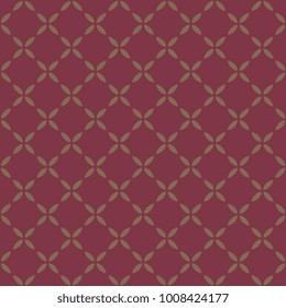 Simple geometric motif. Flat background. Vintage seamless ornament. Printing block for interior textile, scrap paper, fabric cloth, silk scarf, bandana. Burgundy all over leaf line design.