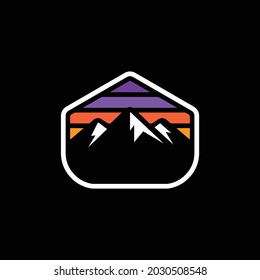 Simple geometric mountain badge logo.