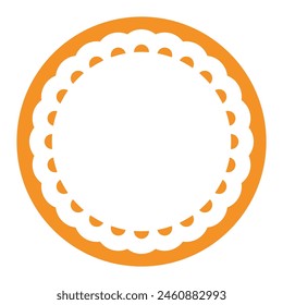 Simple Geometric Orange Circle Frame Border Design Decorated With Bold Scalloped Lace Edge 