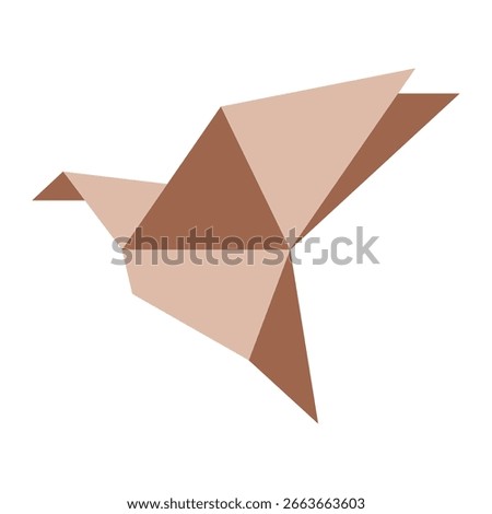 Simple geometric origami bird made with brown and beige triangle folds. Vector illustration