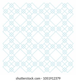 A simple geometric ornament. Linear vector image. Light background. Pattern for tiles. Home cozy theme. Blue shades. Scandinavian style. Squares and rhombuses. Calm colors. Eight motifs. Linear image.