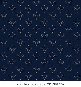 Simple geometric ornament. Seamless floral pattern. Retro indigo printing block. Cute all over ornament. Home textile, fabric cloth, gift wrapping, website, phone case design. Vector illustration.