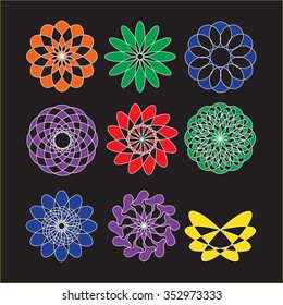 Simple geometric ornaments, set of circular patterns - vector illustration. Bright picture color patterns.