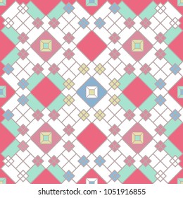 A simple geometric ornament.Vector image.Bright background.Pattern for tiles.Home cozy theme.Split-like.Scandinavian style.Squares and rhombuses.A saturated color scale. Eight motifs. A linear image.