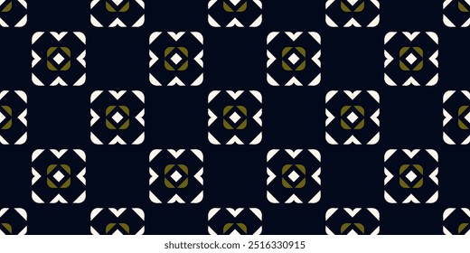 Simple geometric pattern abstract diamond shapes motif classic blue minimal background. Small square tiles elements modern fabric design textile swatch ladies dress, man shirt all over print block.