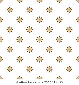 Simple geometric pattern abstract floral shapes motif minimal white background. Small ethnic flowers elements modern fashion fabric design textile swatch ladies dress, mens shirt allover print block.