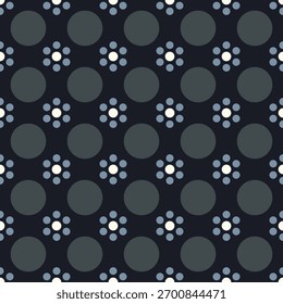 Padrão geométrico simples abstrato formas florais motif fundo mínimo preto clássico. Pequenas flores círculo elementos moderno tecido design tecido swatch senhoras vestido, camisa masculina allover bloco de impressão.