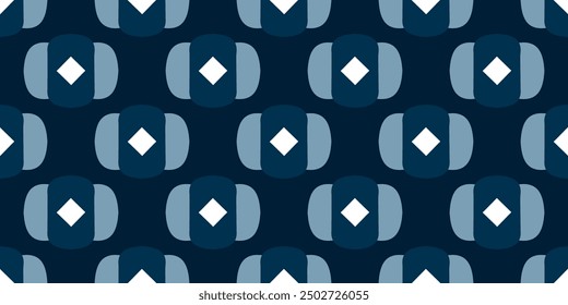 Simple geometric pattern abstract round shape motif classic blue minimal background. Repeat tiny small element modern fabric design textile swatch ladies dress, man scarf, shirt all over print block.