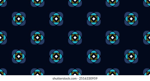 Simple geometric pattern abstract square shapes motif classic blue minimal background. Small frame diamonds elements modern fabric design textile swatch ladies dress, men's shirt all over print block.