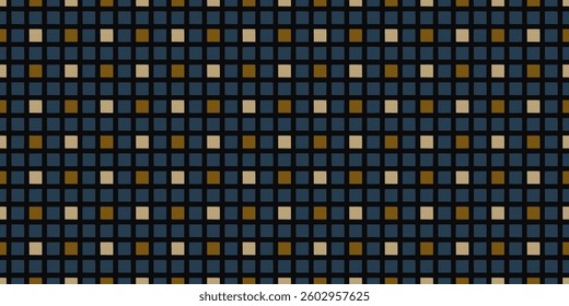 Simple geometric pattern abstract square shapes motif classic blue minimal background. Small elements modern fabric design textile swatch ladies dress, man shirt all over print block.