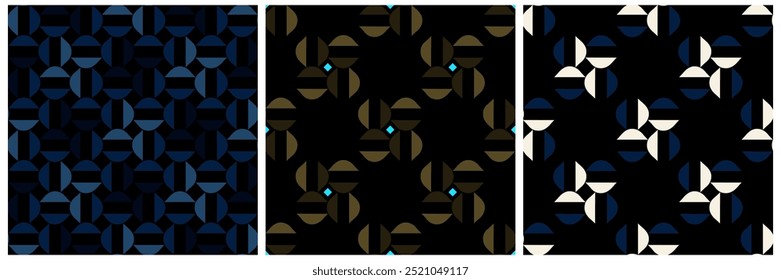 Simple geometric pattern abstract twist shapes motif classic blue minimal background. Small elements modern fabric design textile swatch all over print block, printable texture. Vector graphic set.