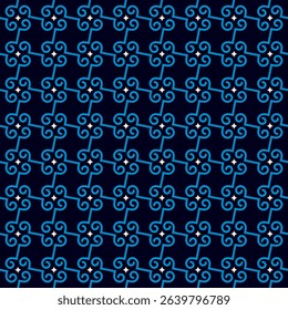 Simple geometric pattern abstract twist line shape motif classic blue minimal background. Small elements modern fabric design textile swatch all over print block, printable texture, vector graphic.