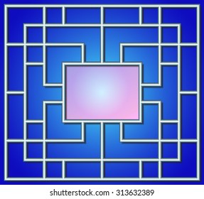 simple geometric pattern in chinese stile with 3d imitation in blue and silver