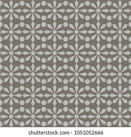 A simple geometric pattern with flowers. Minimalistic ornament. Vector image. Gray flowers on a brown background.