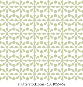 Un sencillo patrón geométrico con flores. Un adorno minimalista.Imagen vectorial. Flores verdes sobre un fondo blanco.