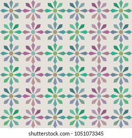 A simple geometric pattern with flowers. Minimalistic ornament. Vector image. multi-colored flowers on a beige background. 