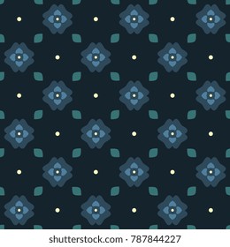 Simple geometric pattern in grey blue. Decorative textile fabric printing block. Folk floral ornament. Home decor, textile, wall paper, phone case, fabric cloth all over design. Vector illustration.