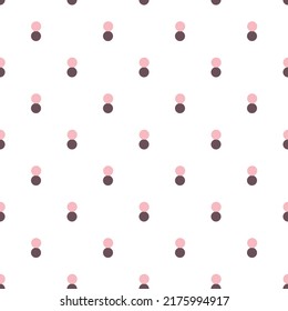 Simple geometric pattern with pink and brown circles on white background for the design of textiles, bed linen, child clothing, wrapping paper. 