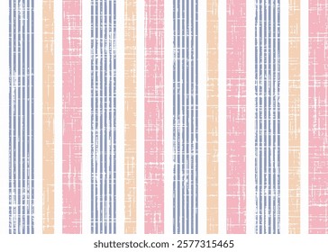 Simple geometric pattern with pink and orange vertical strips on white slub textured background suitable for the design of textiles and fashion. 