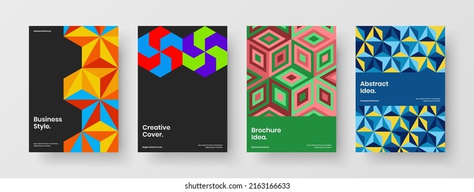 Simple geometric pattern presentation layout set. Vivid postcard design vector concept composition.