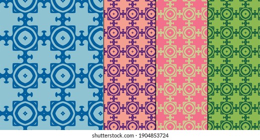 Simple geometric pattern in vector format, two tone, can be used as a print for textiles, color options: Electric Blue Lemonade and Aquamarine, Ultra Violet and Blooming Dahlia, Pale Green and Bubbleg