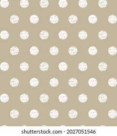 simple, geometric pattern, white, textured polka dots on a beige coffee background