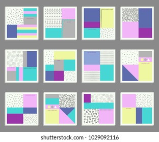 Simple geometric patterns, templates and universal greeting. Universal Collection of cards designed in trendy colors of 2018