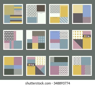 Simple geometric patterns, templates and universal greeting. Contemporary  Collection of cards designed in trendy colors of 2016.