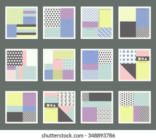 Simple geometric patterns, templates and universal greeting. Universal Collection of cards designed in trendy colors of 2016.