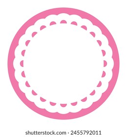 Simple Geometric Pink Circle Frame Border Design Decorated With Bold Scalloped Lace Edge 