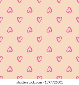 Simple geometric pink hearts seamless pattern. Valentines Day backdrop. Design for fabric, textile print, wrapping paper. Vector illustration