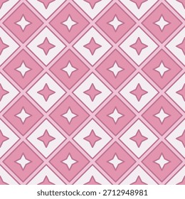 Diseño de patrón de repetición de azulejo de diamante y estrella rosa geométrica simple