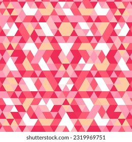 Simple geometric pink triangles abstract colorful mosaic tile seamless pattern with retro star and circles mosaic design. Vintage pattern for prints, textile, wrapping, fabric.