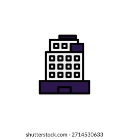 Eine einfache geometrische Pixelgrafik, die einen Büroturm zeigt. Dieses stilisierte Rendering, das architektonische Einfachheit und urbane Dichte hervorhebt, vermittelt Themen aus Wirtschaft, Handel und Moderne
