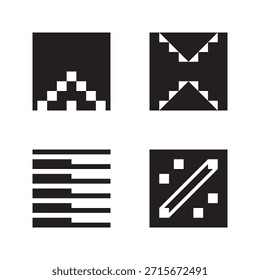 Conjunto de elementos de forma Abstractas geométrica simple pixelada en blanco y negro