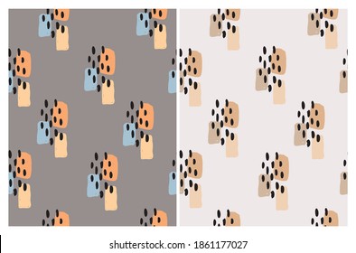 Impresión Geométrica Simple. Patrones vectoriales impecables con puntos irregulares aislados en un fondo marrón pálido y beige turbio. Diseño repetible Doodle ideal para el tejido, el papel de envolver.