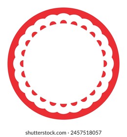 Simple Geometric Red Circle Frame Border Design Decorated With Bold Scalloped Lace Edge 