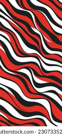 simple geometric red white pattern with a wave image, in the style of moody black and white, superflat style, julian opie, horizontal stripes, minimalistic black and white sketches