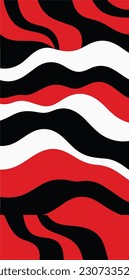 simple geometric red white pattern with a wave image, in the style of moody black and white, superflat style, julian opie, horizontal stripes, minimalistic black and white sketches