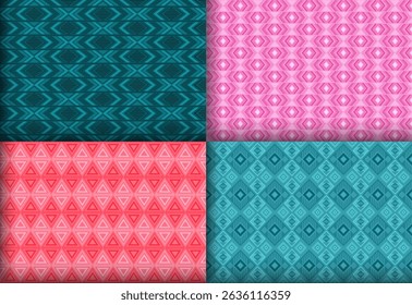 Simple geometric rhombus seamless pattern collection. Native american tracery ethnic patterns. Rhombus zig zag geometric vector repeating ornament set. Monochrome background prints.