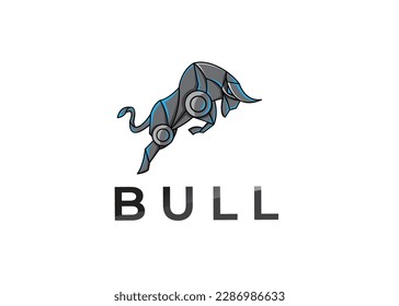 simple geometric robotic bull logo, modern icon vector design	