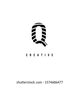simple geometric rounded line pattern monogram Q logo letter design concept