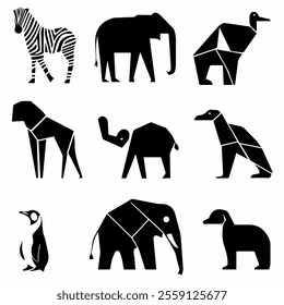 simple, geometric, rudamentary zoo animal shaped silhouettes