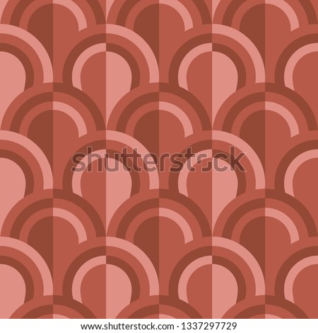 Simple geometric scales pattern in terracotta soil colors. red clay hues repeatable motif for textile, wrapping paper, surface design. 

