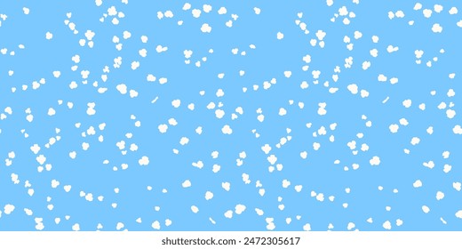 Einfaches geometrisches nahtloses Muster mit abstrakten Polka-Punkten, zufälligen Punkten, Punkten, Tropfen auf blauem Hintergrund. Vektorgrafik Hand Zeichnen Skizze Formen. Kreativ gemalte kleine Schneeflocken, Kreise, Ornament Print