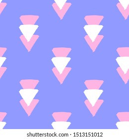Simple geometric seamless pattern with arrows. Vector wallpaper for wrapping paper, invitation cards, linens, etc. Blue background.