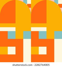 Patrón simple geométrico sin costuras. Fondo abstracto moderno con formas redondeadas, semicírculo, cuadradas, de rayas rectangulares en colores pastel.