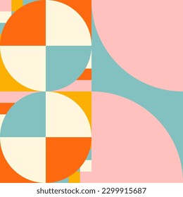 Simple geometric seamless pattern. Modern abstract background with circle, semi circle, square, rectangle stripe shapes in pastel colors.