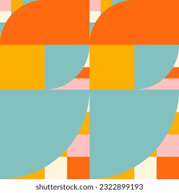Patrón simple geométrico sin costuras. Fondo abstracto moderno con formas redondeadas, semicírculo, cuadradas, de rayas rectangulares en colores pastel.