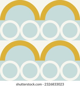 Simple geometric seamless pattern. Modern abstract background with circle, semi circle, square, rectangle stripe shapes in pastel colors.